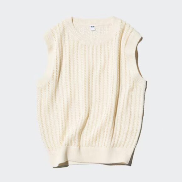 Uniqlo Mesh Short Sweater Sleeveless Top Cream Off White Size XXS (fits XS) NEW - Picture 3 of 5